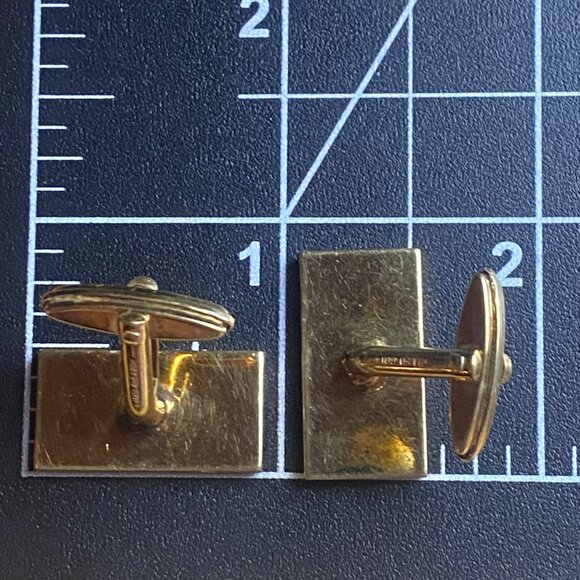 Vintage Rectangular Rolled Gold Cufflinks Ribbed Bar Design Groom Prom MCM - Picture 7 of 7
